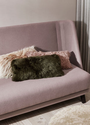 Lammeskindspude | Langhåret | 28x56 cm Gylden Hvid