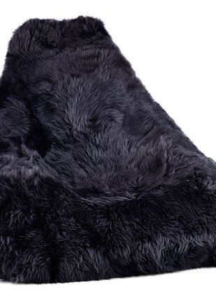 Sækkestol | Lammeskind | Langhåret | 100x100x80 cm Marineblå