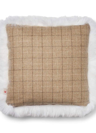 Pude af uld | Langhåret | 52x52 cm Tern / Beige / Hvid