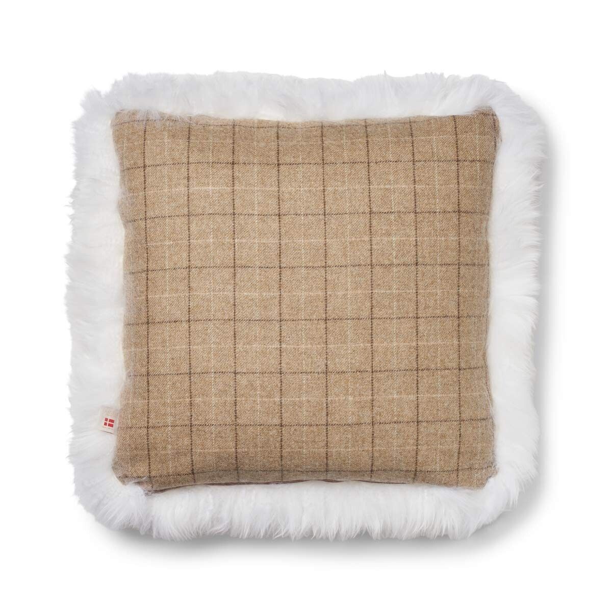 Checked Collection | Uldpude | Langhåret | 52x52 cm | 34x52 cm Havregryn-Beige/Hvid