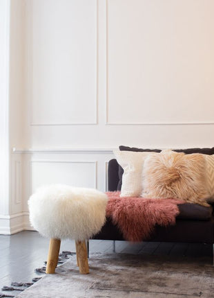 Lammeskind | Krøllet | Tibet | 85x50 cm Gylden Hvid