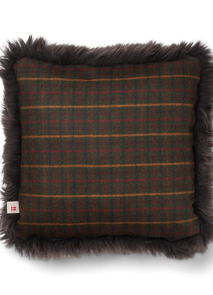 Pude af uld | Langhåret | 52x52 cm Tern Mørkegrøn / Valnød