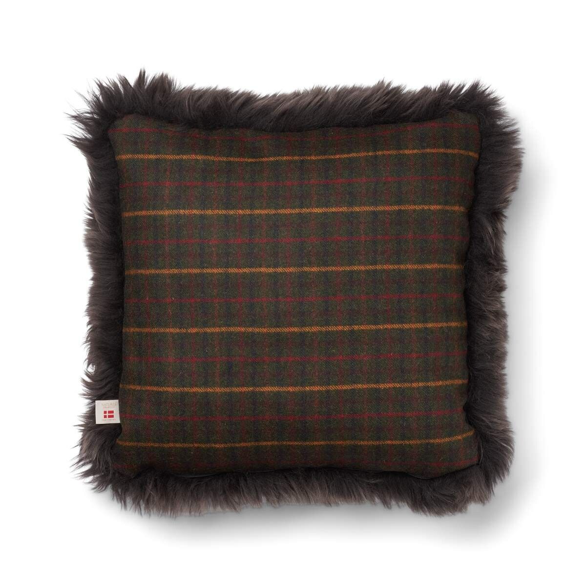 Checked Collection | Uldpude | Langhåret | 52x52 cm | 34x52 cm Kilberry Fir-Mørkegrøn/Valnød