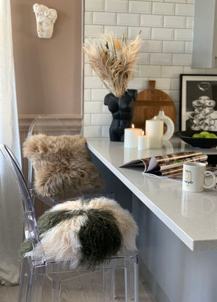 Lammeskindspude | Langhåret | Ø38 cm | Ø45 cm | Ø62 cm Gylden Hvid / Dove