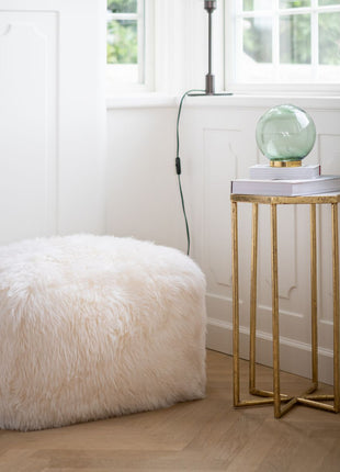 Puf | Lammeskind | Premium | Langhåret | 50x50x32 cm Sort