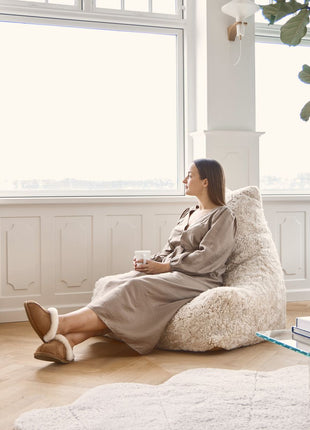 Sækkestol | Lammeskind | Korthåret | 100x100x80 cm Koksgrå