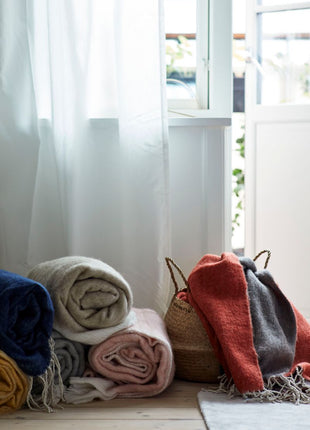 Uldplaid | Mohair | 130x170 cm Rødbrun / Grå