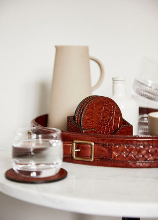 Croco Coaster | Kalvelæder | 6 stk. | D10 cm Kamel