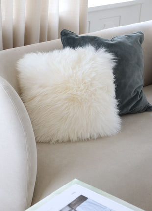 Lammeskindspude | Langhåret | 40x40 cm Hvid