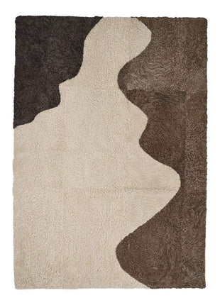 Gulvtæppe | River | Lammeskind | Korthåret Short Wool Curly Sheepskin River Design Rug Koksgrå / Beige / Lysebrun
