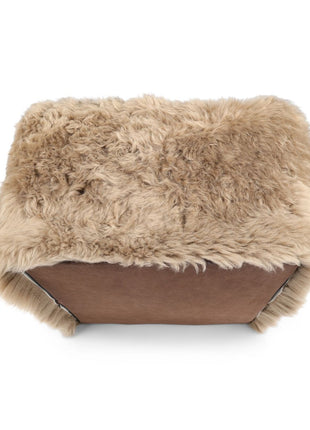 Firkantet puf | Langhåret | New Zealand | Læderbagside Taupe