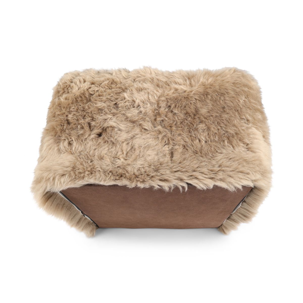 Firkantet puf | Langhåret | New Zealand | Læderbagside Taupe