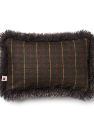 Pude af uld | Langhåret | 52x52 cm Kilberry Fir-Mørkegrøn/Valnød