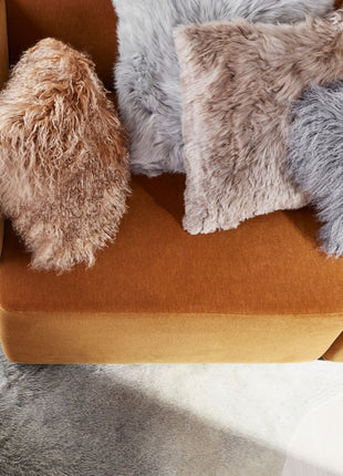 Lammeskindspude | Langhåret | 28x56 cm Gylden Hvid