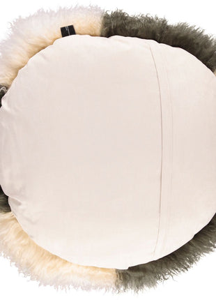 Lammeskindspude | Langhåret | Ø38 cm | Ø45 cm | Ø62 cm Gylden Hvid / Mørkegrøn