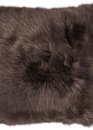 Lammeskindspude | Langhåret | Læderbagside | 50x50 cm Valnød