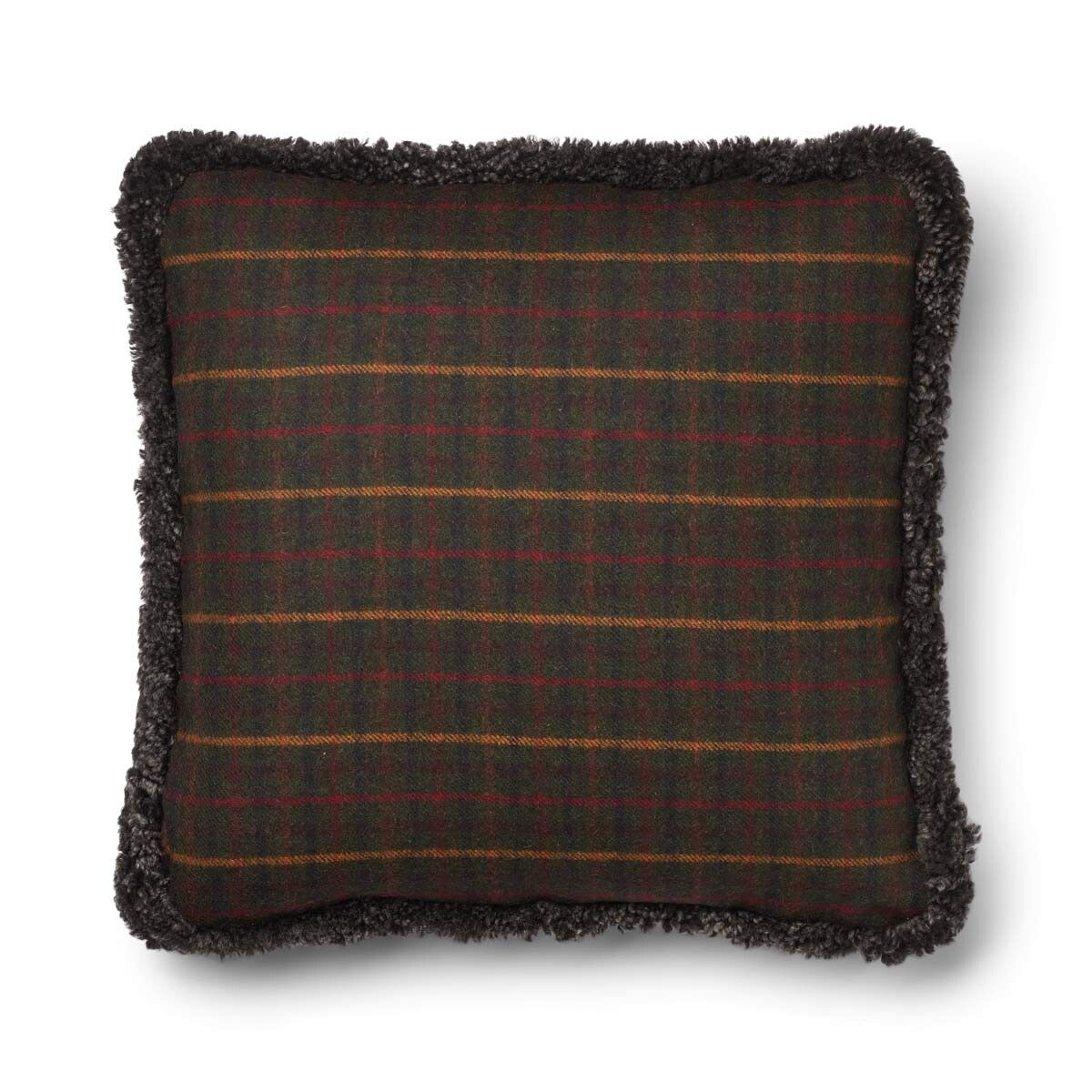 Checked Collection | Uldpude | Korthåret | Dobbeltsidet | 52x52 cm | 34x52 cm Kilberry Fir-Mørkegrøn/Cappuccino 