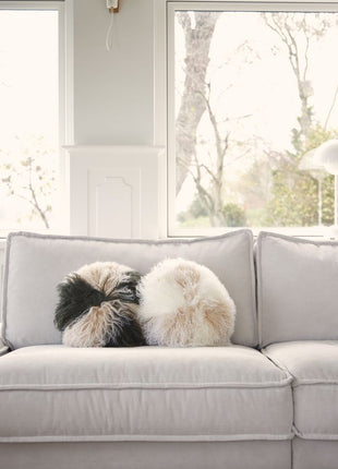 Lammeskindspude | Langhåret | Ø38 cm | Ø45 cm | Ø62 cm Gylden Hvid / Dove