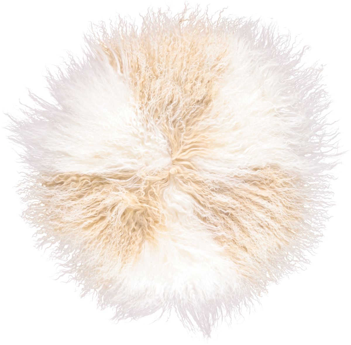 Lammeskindspude | Krøllet | Tibet | Ø45 cm, Ø62 cm & Ø38 cm Gylden Hvid / Hvid