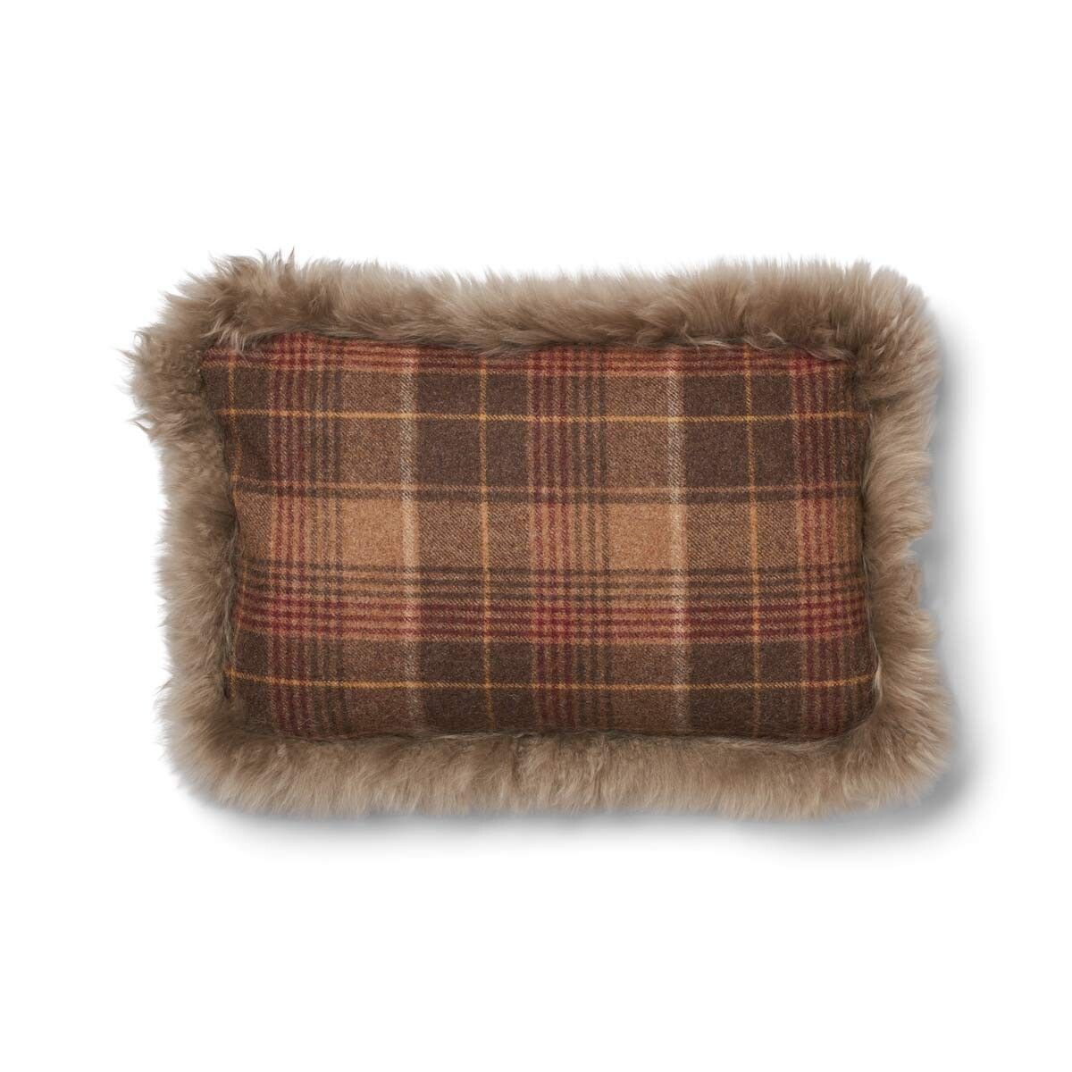 Checked Collection | Uldpude | Langhåret | Dobbeltsidet | 52x52 cm | 34x52 cm Kakao–Mørkebrun/Taupe