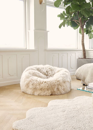 Sækkestol | Lammeskind | Langhåret | 73x74 | 92x93 cm Sort