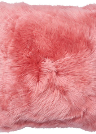 Lammeskindspude | Langhåret | Dobbeltsidet | 45x45 cm Mørk Koral Pink