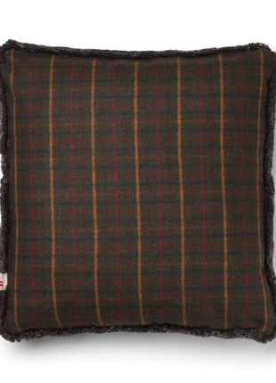 Pude af uld | Korthåret | 52x52 cm Tern Mørkegrøn / Cappucino 