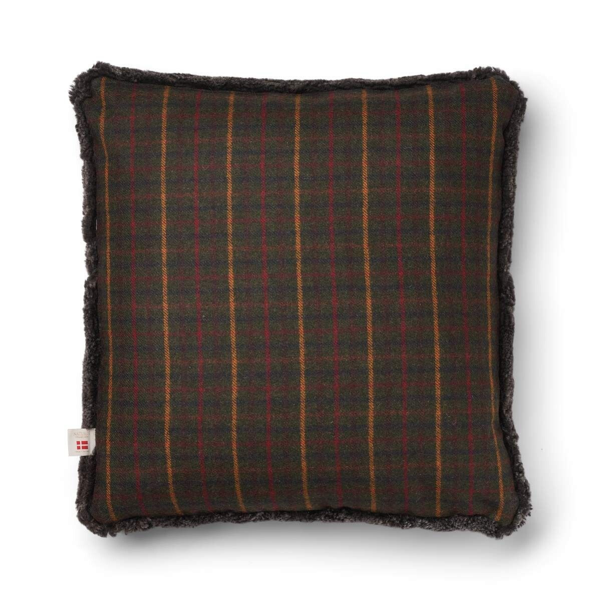 Checked Collection | Uldpude | Korthåret | 52x52 cm | 34x52 cm Kilberry Fir-Mørkegrøn/Cappuccino 