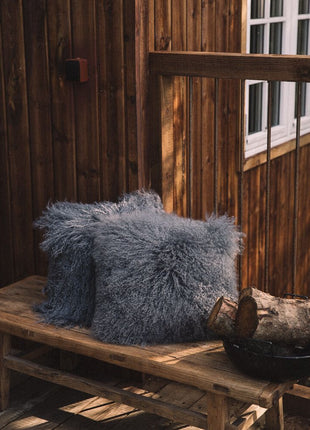 Lammeskindspude | Krøllet | Tibet | 40x40 cm Mørkegrå