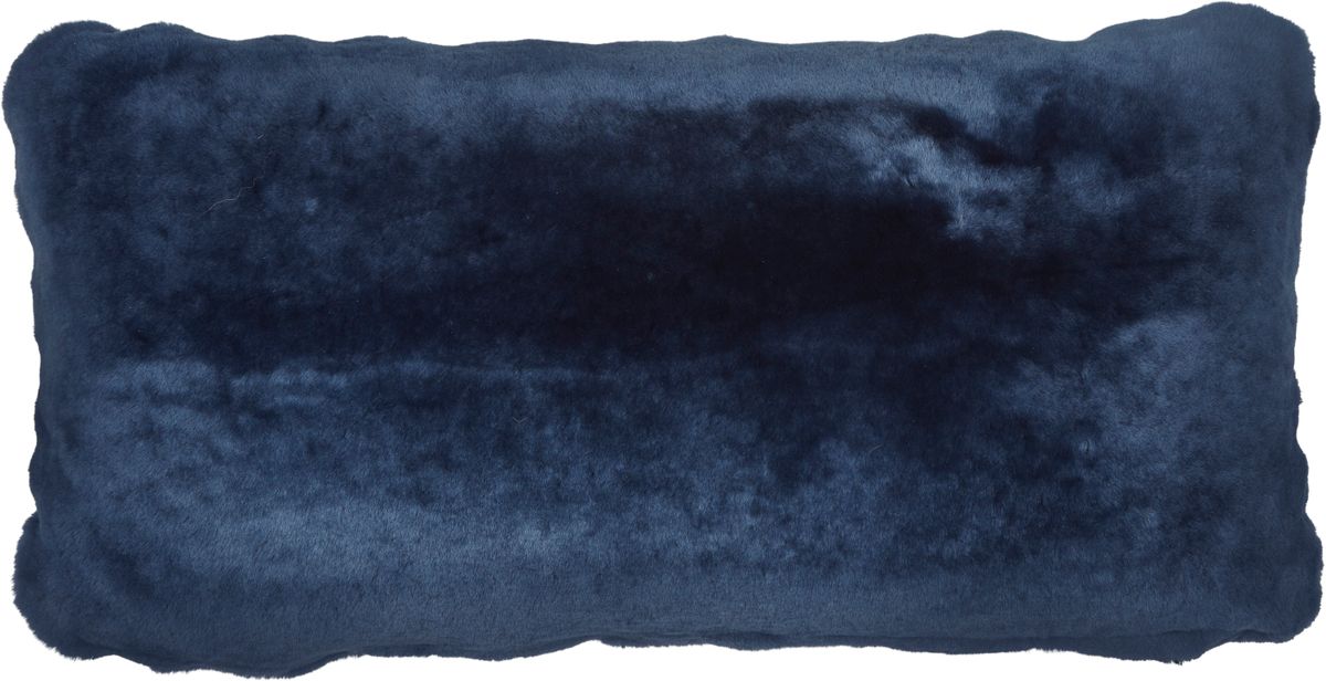 Lammeskindspude | Moccasin | Dobbeltsidet | 28x56 cm  Marineblå