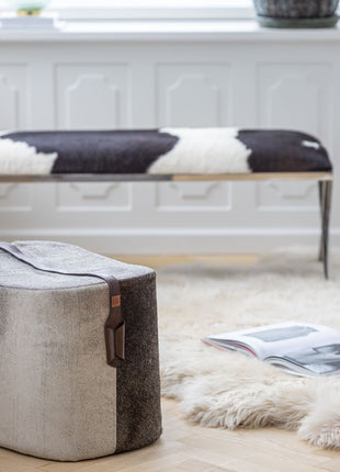 Bænk | Premium koskind | 110x42x45 cm Salt / Peber / Sort / Hvid