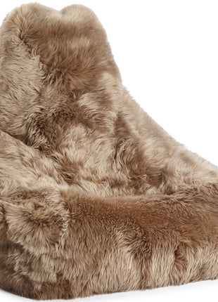 Sækkestol | Lammeskind | Langhåret | 100x100x80 cm Lysebrun