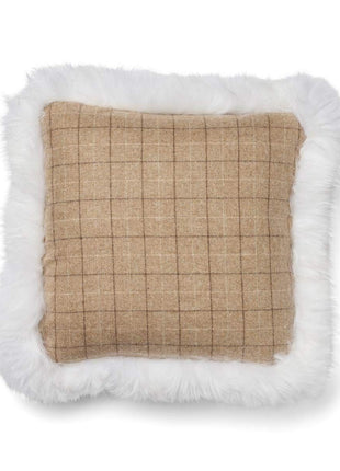 Dobbeltsidet pude | Langhåret | 52x52 cm Tern / Beige / Hvid