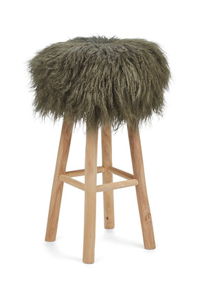 Betræk til barstol/skammel | Krøllet | Tibet | D35 cm Mørkegrøn