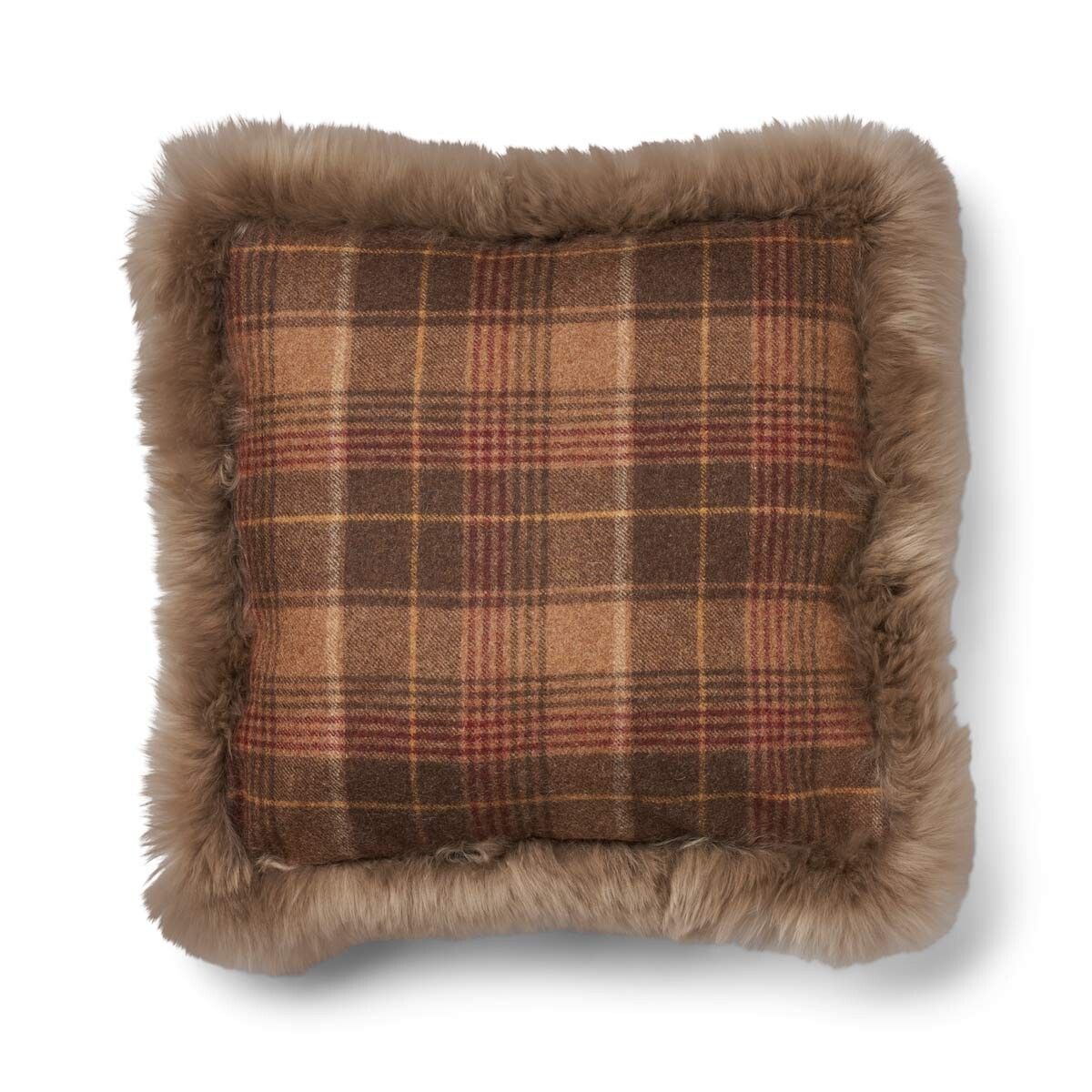 Checked Collection | Uldpude | Langhåret | Dobbeltsidet | 52x52 cm | 34x52 cm Kakao–Mørkebrun/Taupe