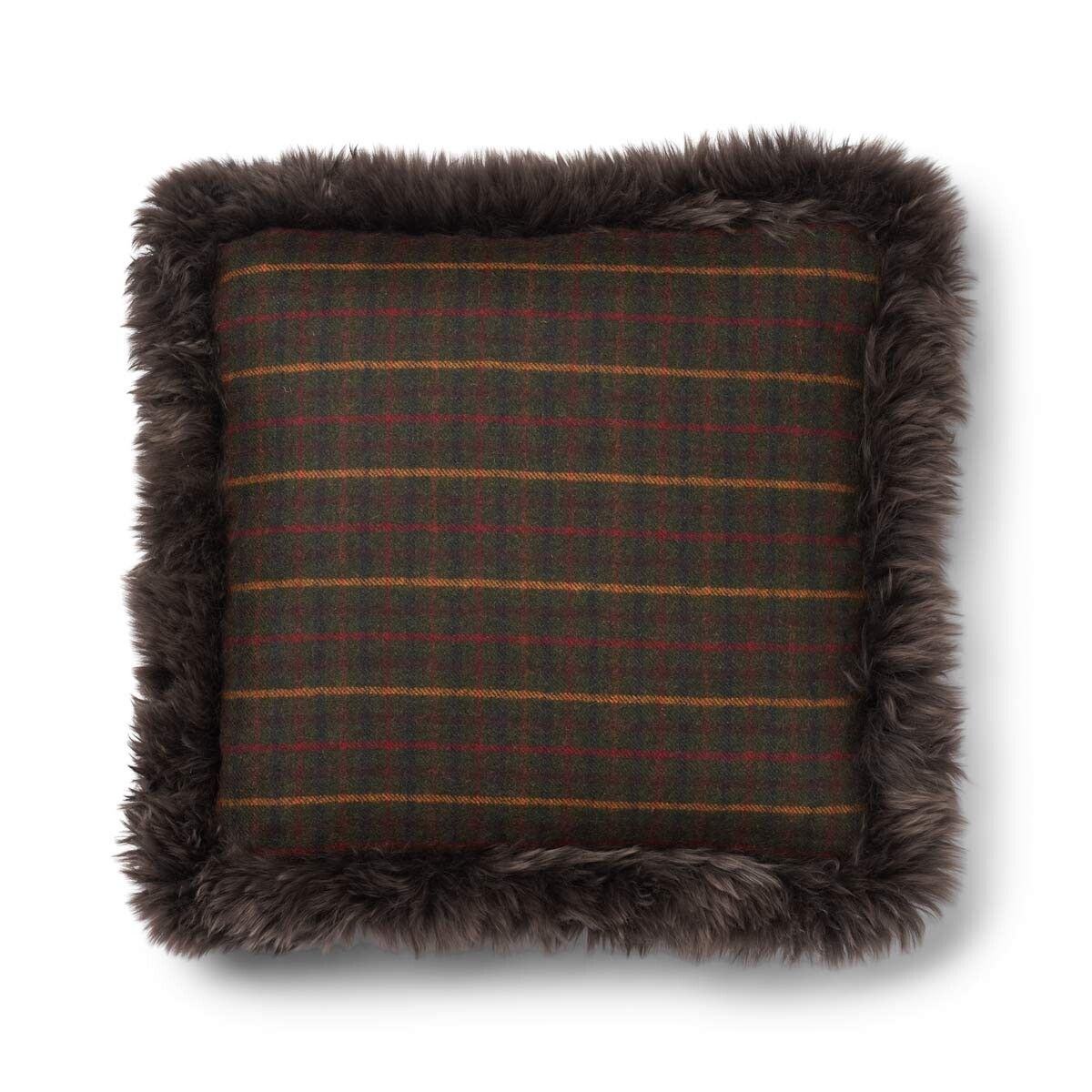 Checked Collection | Uldpude | Langhåret | Dobbeltsidet | 52x52 cm | 34x52 cm Kilberry Fir-Mørkegrøn/Valnød