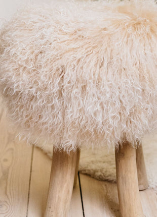 Betræk til barstol/skammel | Krøllet | Tibet | D35 cm Gylden Hvid