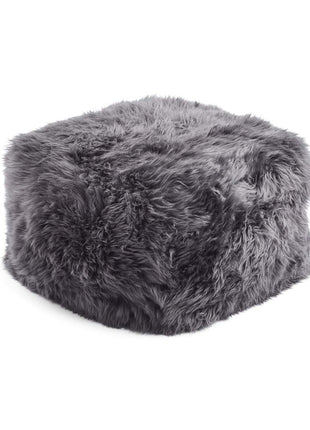 Puf | Lammeskind | Premium | Langhåret | 50x50x32 cm Mørkegrå