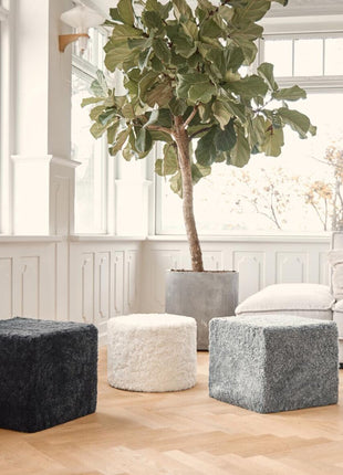 Puf | Lammeskind | Korthåret | 40x40x35 cm Koksgrå