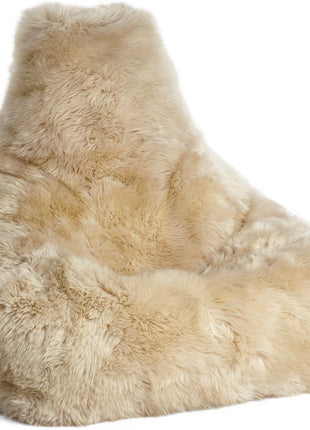 Sækkestol | Lammeskind | Langhåret | 100x100x80 cm Beige