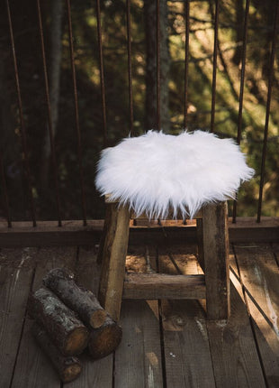 Sædehynder | 2 stk. | Merino Lammeskind | Langhåret | D35 cm Hvid