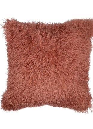 Lammeskindspude | Krøllet | Tibet | 50x50 cm Gammelrosa