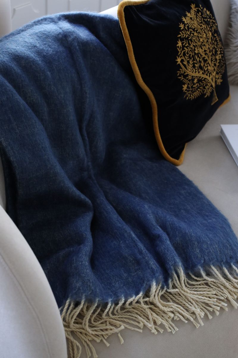 Uldplaid | Mohair mix | 130x170 cm Blågrå