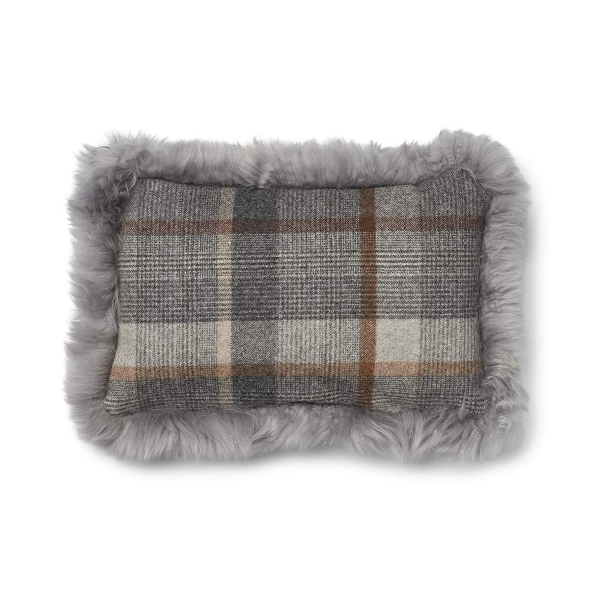 Checked Collection | Uldpude | Langhåret | Dobbeltsidet | 52x52 cm | 34x52 cm Glencheck-Grå/Lysegrå