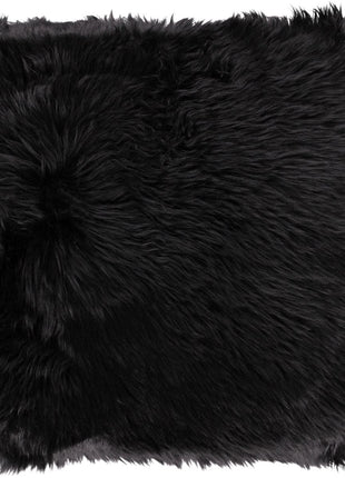 Lammeskindspude | Langhåret | 40x40 cm Sort