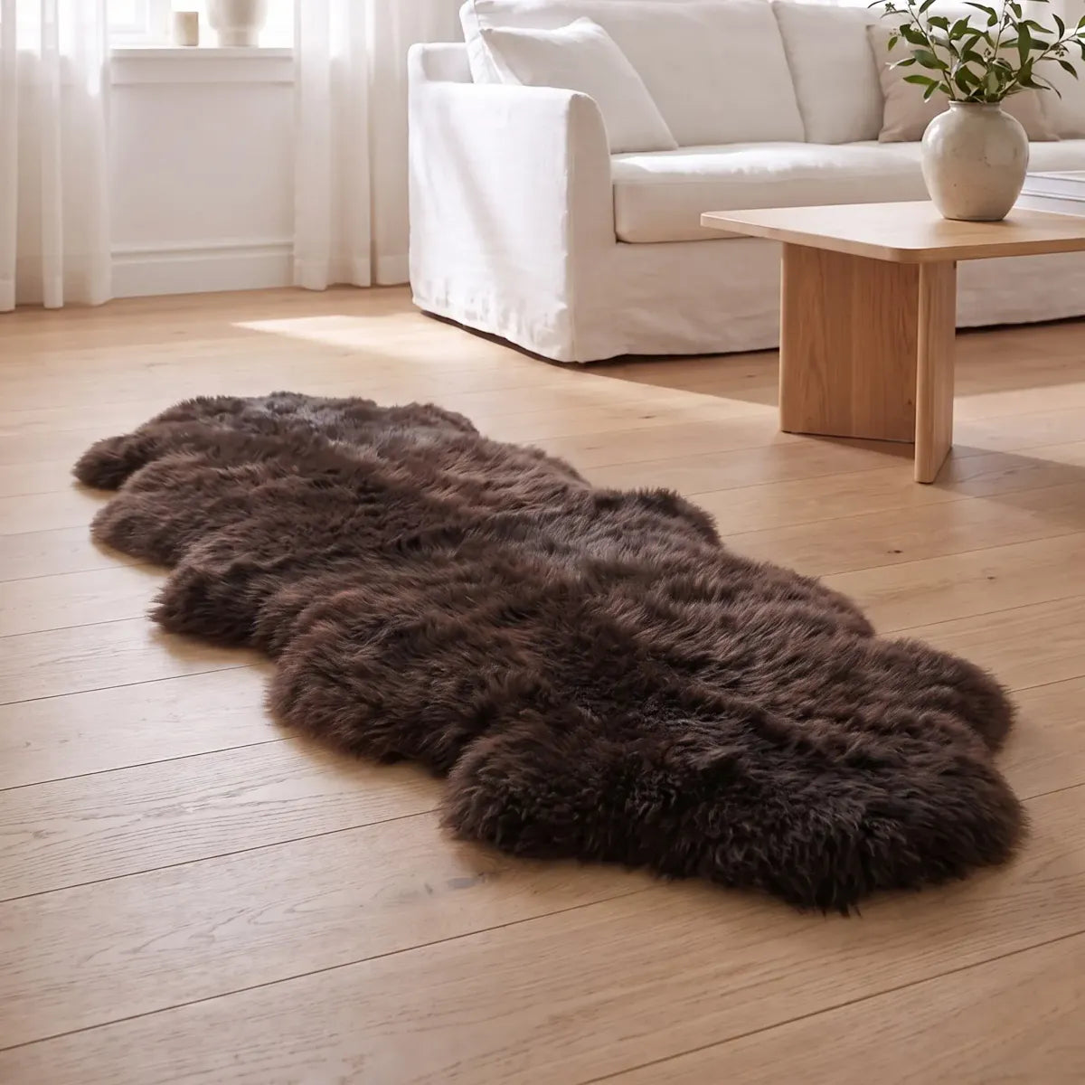 Dobbelt Lammeskind | Langhåret | 170x60 cm Chokolade