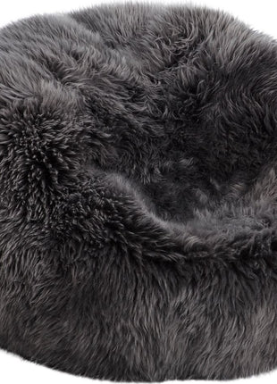 Sækkestol | Lammeskind | Langhåret | 73x74 | 92x93 cm Mørkegrå