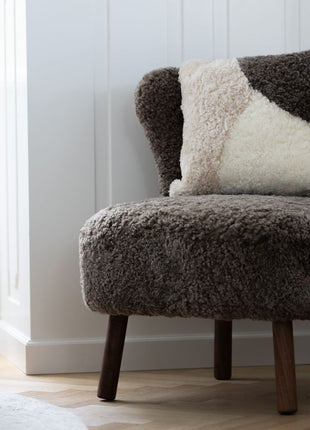 Lammeskindspude | PATTERN | Korthåret | 45x45 cm Taupe / Beige / Hvid