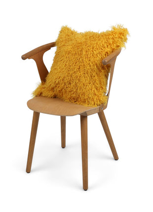 Lammeskindspude | Krøllet | Tibet | 50x50 cm Gul