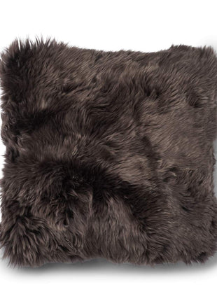 Pude af uld | Langhåret | 52x52 cm Tern Mørkegrøn / Valnød